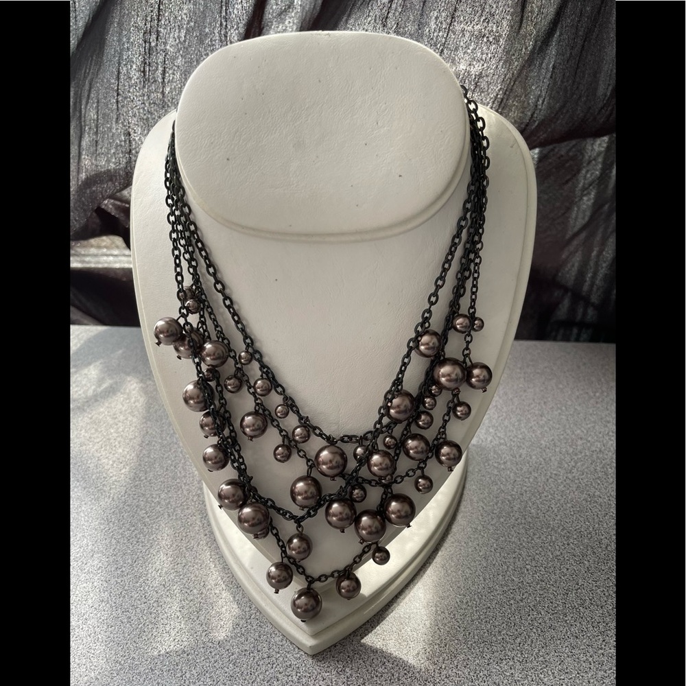 George Dark Multi Strand Faux Pearl Necklace
